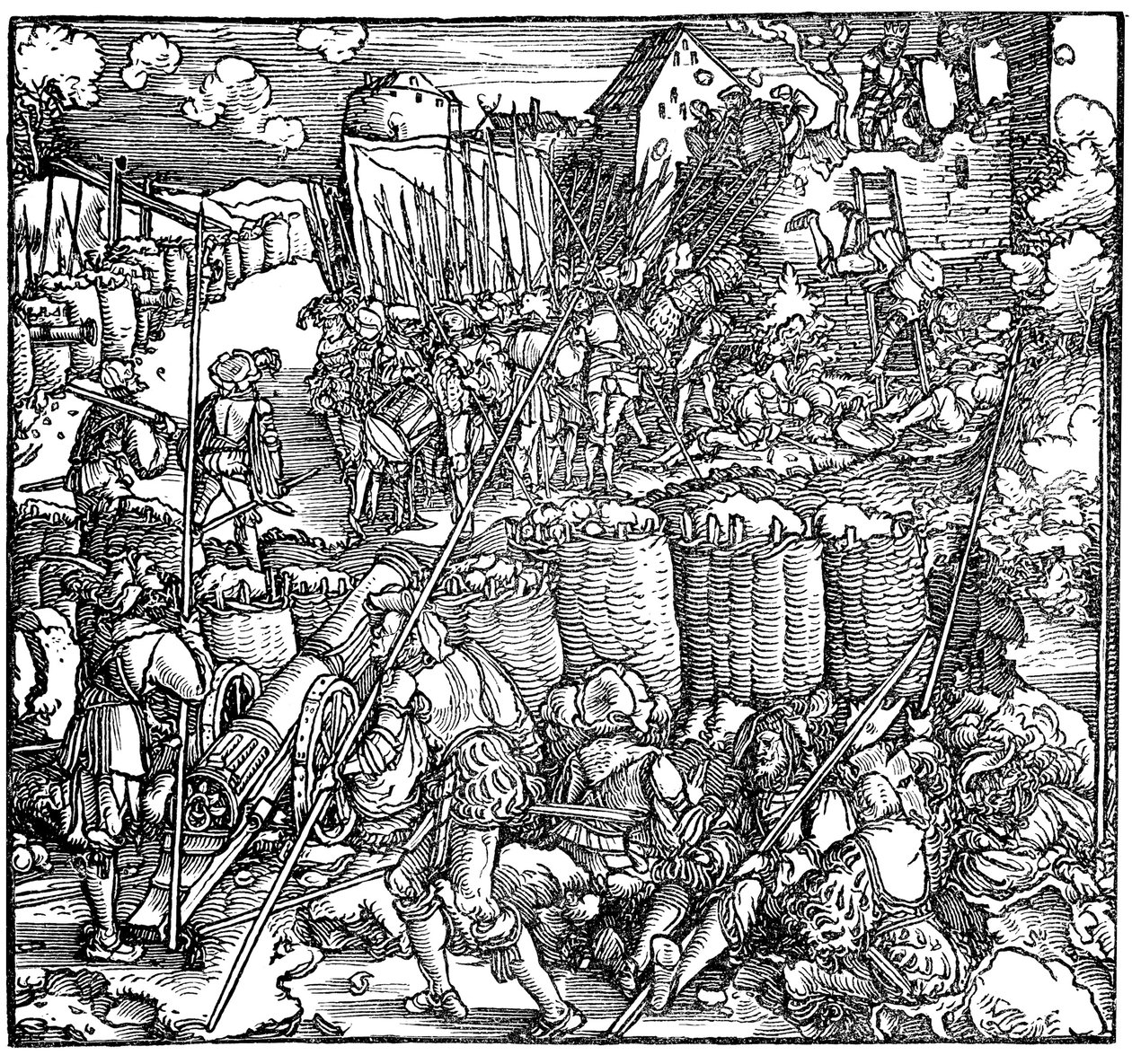 Belegering van een fort. Illustratie uit het boek Phisicke Against Fortune door Petrarca door Hans Weiditz the Younger