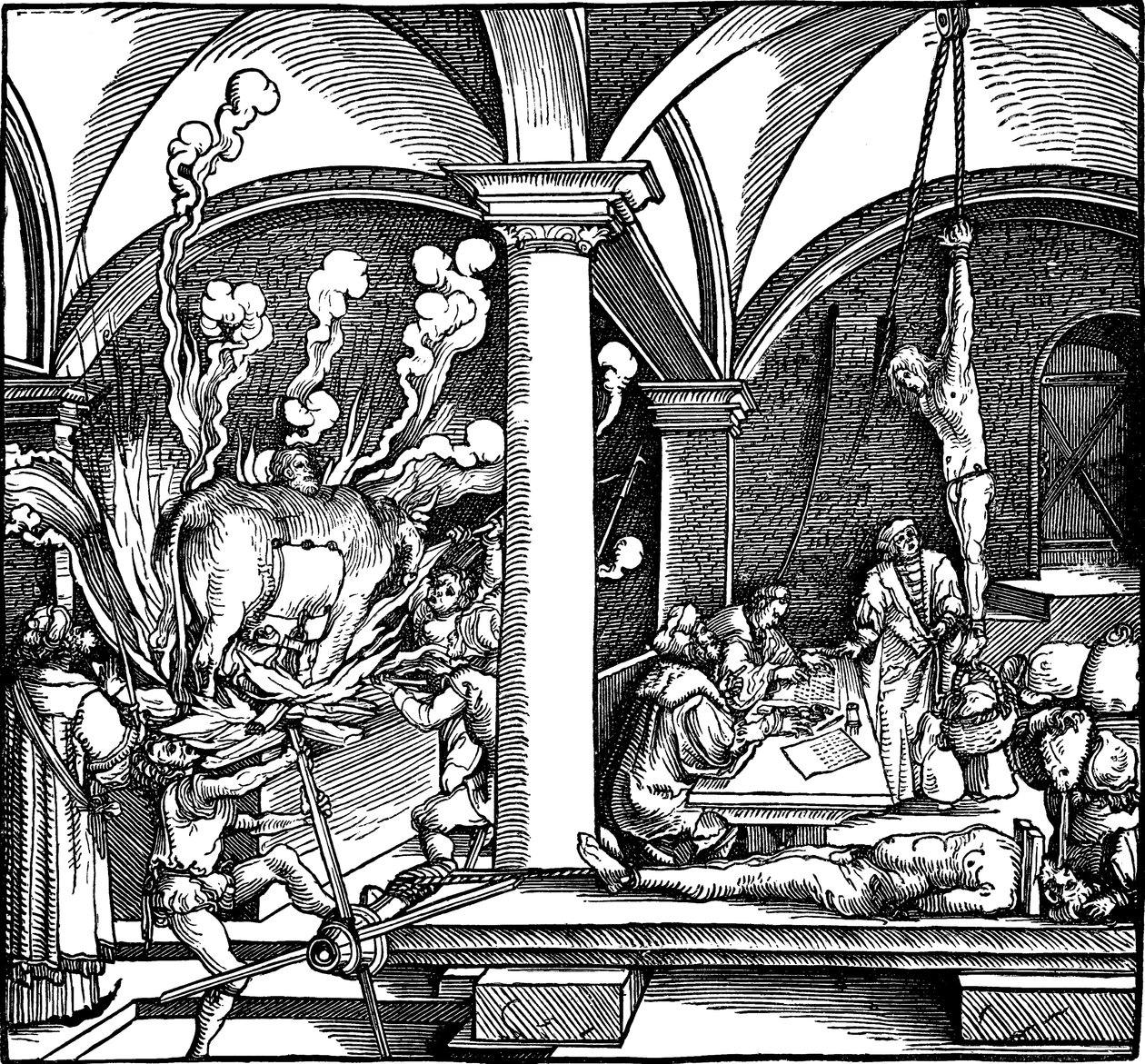 Marteling. Illustratie uit het boek Phisicke Against Fortune door Petrarca, 1532 door Hans Weiditz the Younger