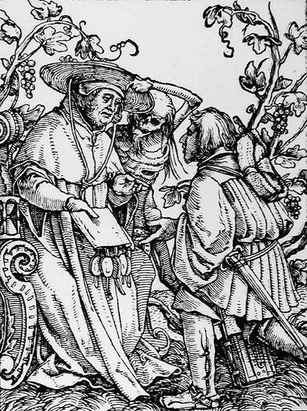 De Dood en de Kardinaal, uit De Dans van de Dood, gegraveerd door Hans Lutzelburger, c.1538 door Hans after Holbein the Younger