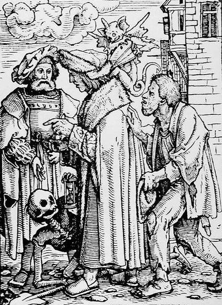 De Dood en de Raadgever, uit De Dans van de Dood, gegraveerd door Hans Lutzelburger, c.1538 door Hans after Holbein the Younger