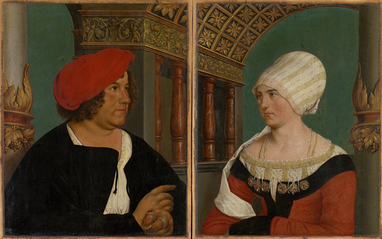 Dubbelportret van de Burgemeester van Basel Jacob Meyer zum Hasen en zijn Vrouw Dorothea Kannengiesser, 1516 door Hans after Holbein the Younger