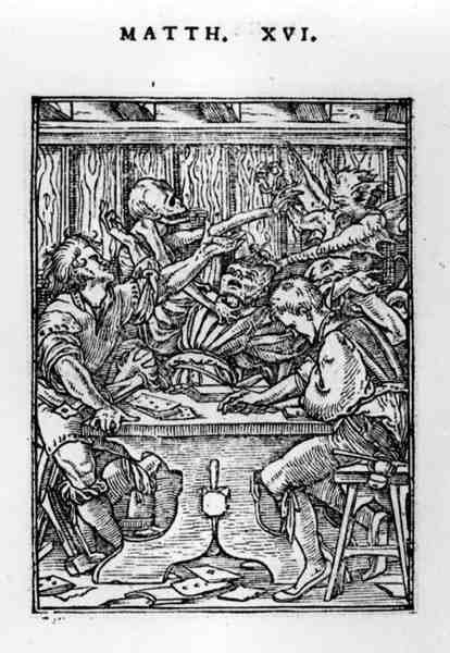 De Spelers, uit de Dans van de Dood serie, gegraveerd door Hans Lutzelburger (fl.1505-26) c.1526-28 door Hans after Holbein the Younger