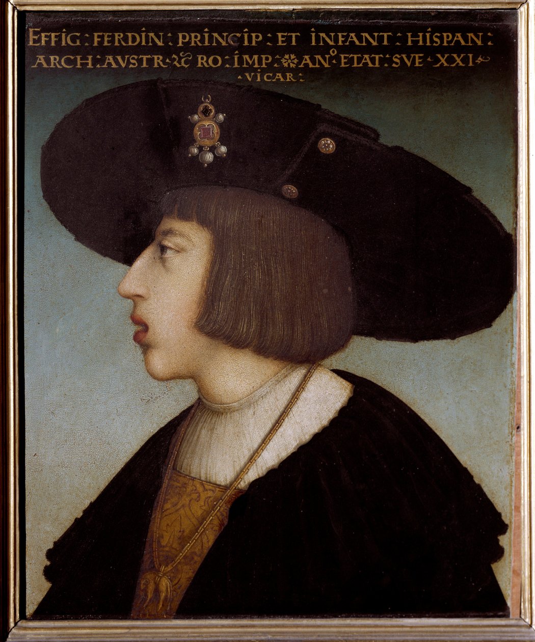 Portret van Ferdinand I, Heilige Roomse Keizer en Koning van Bohemen en Hongarije, op 21-jarige leeftijd (met de kraag van de Orde van het Gulden Vlies) door Hans or Johan Maler