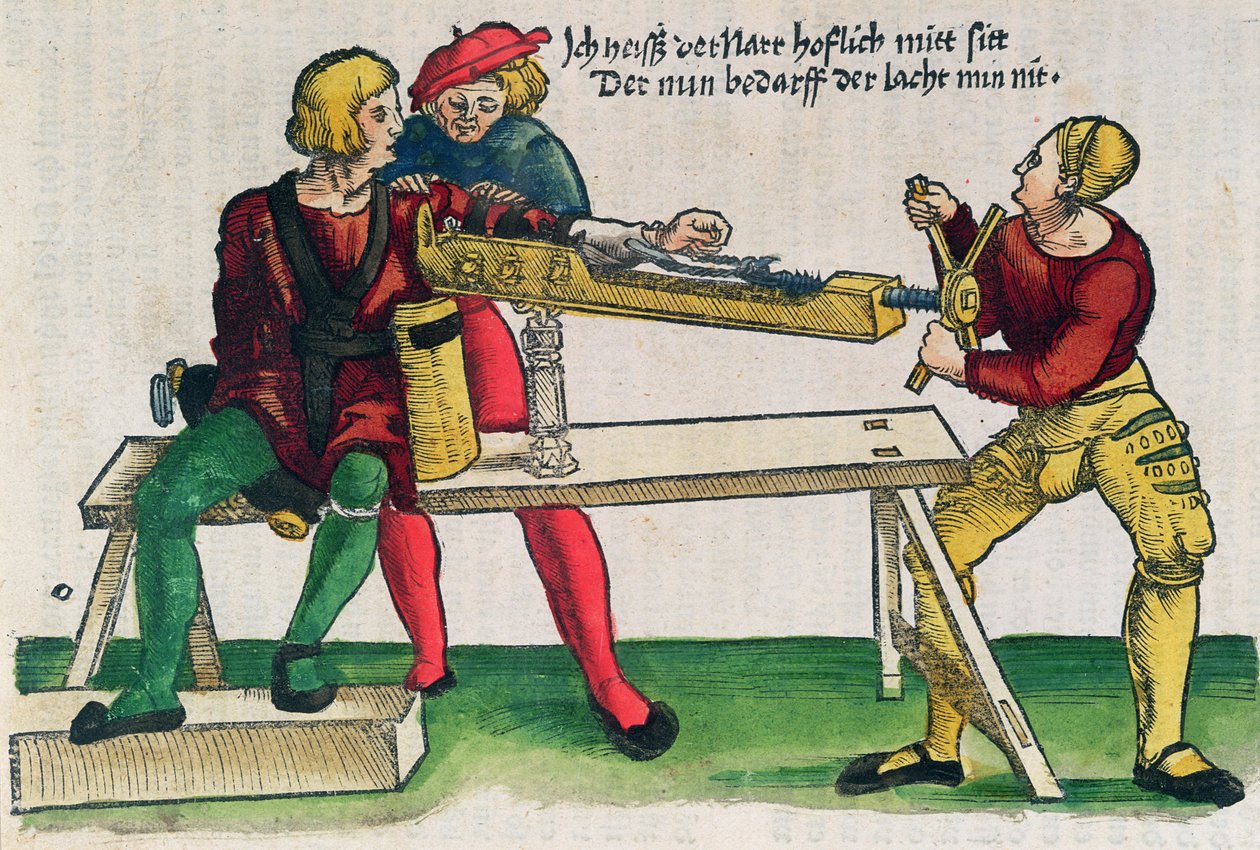 Apparaat voor het genezen van armfracturen, illustratie uit het 