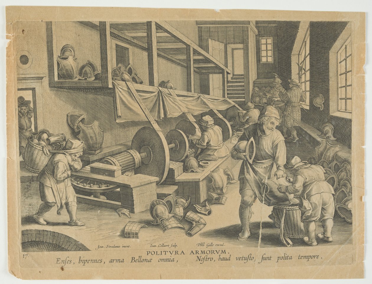Politura Armorum, Polijsten van wapens, plaat 17 uit de serie Nova Reperta, Moderne Ontdekkingen, c.1588 door Hans the younger Collaert