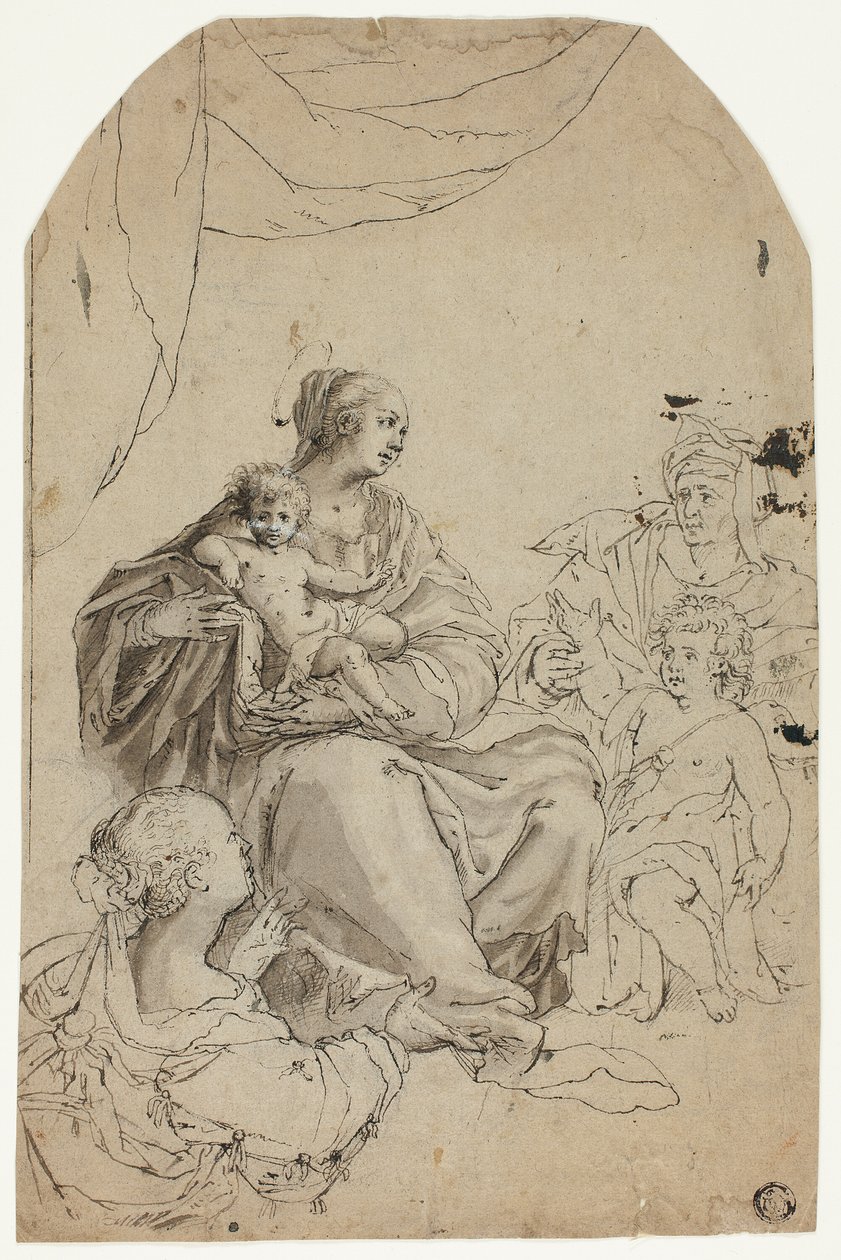 Madonna en kind met de heiligen Elizabeth, Johannes en Anne door Hans von Aachen