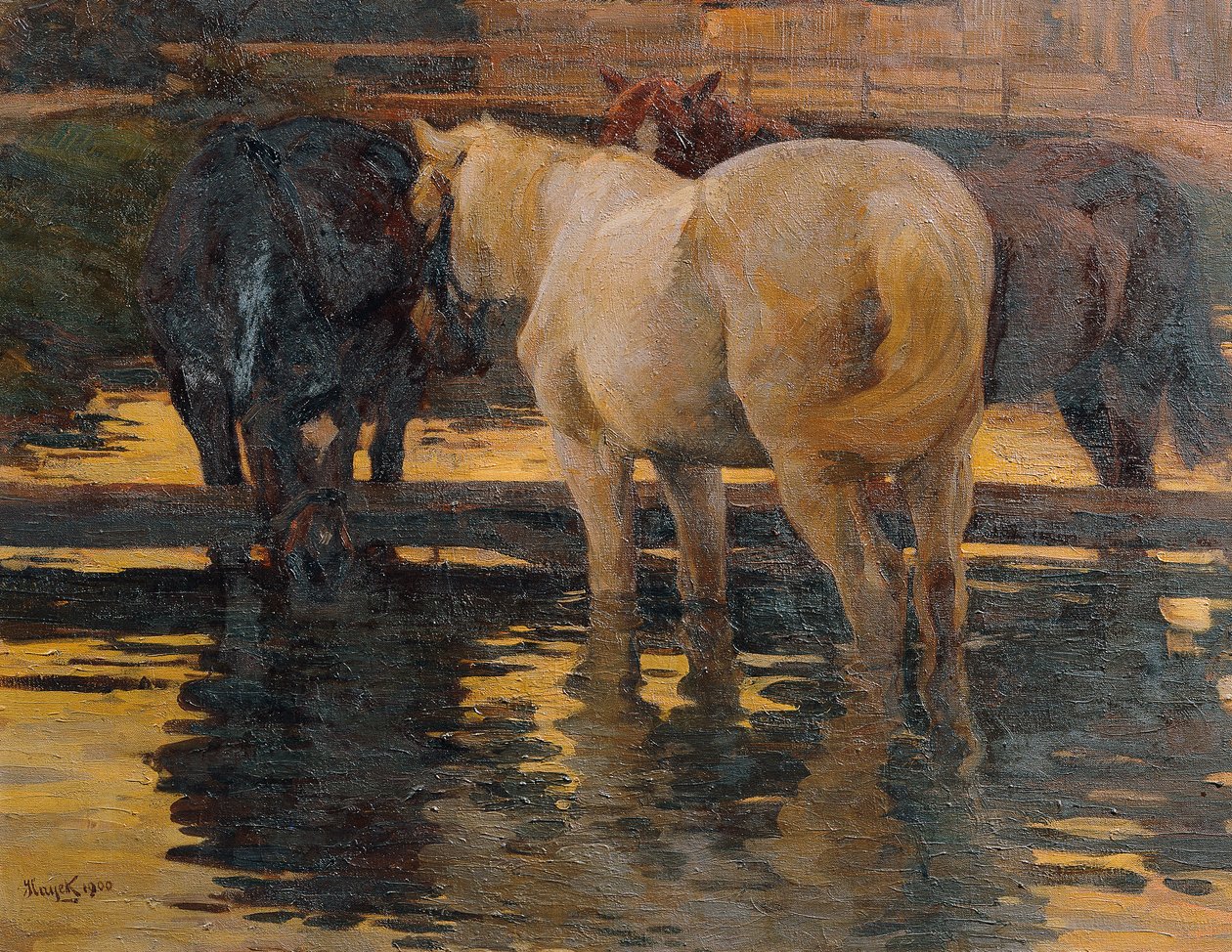 Paarden in de wasplaats door Hans von Hayek