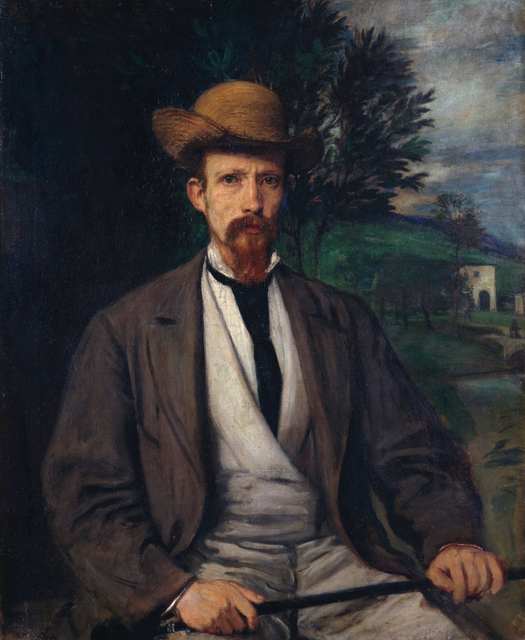 Zelfportret met gele hoed door Hans von Marées