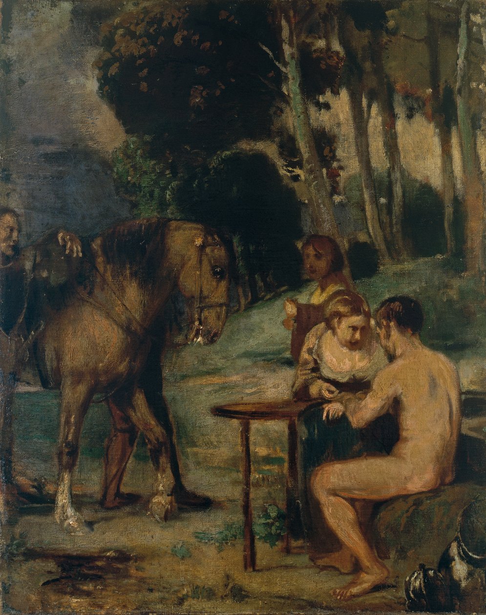 Avondscène in het bos door Hans von Marées