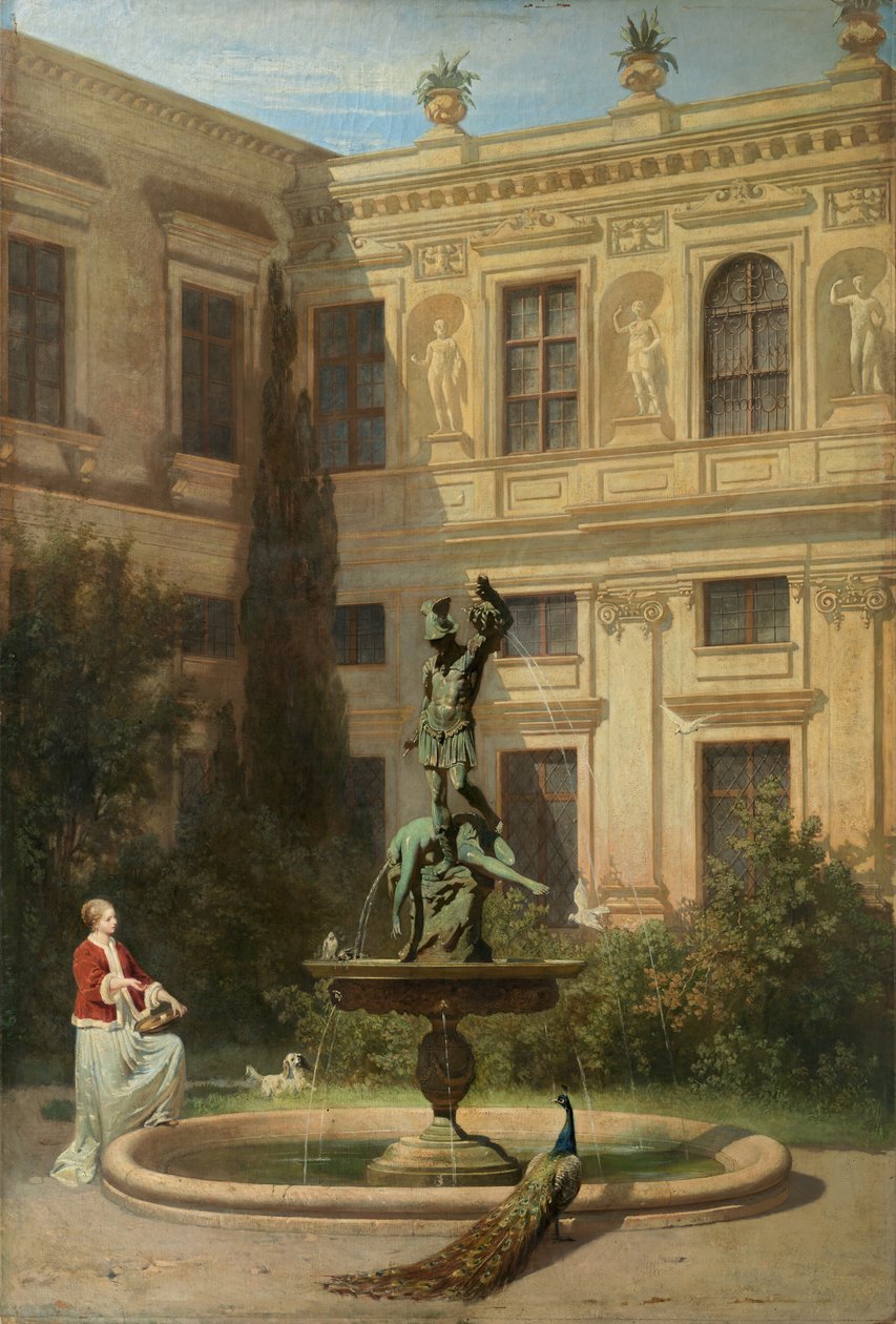 Duits: Der Grottenhof in der Münchner Residenz Binnenplaats met de Grot in de Koninklijke Residentie van München door Hans von Marées