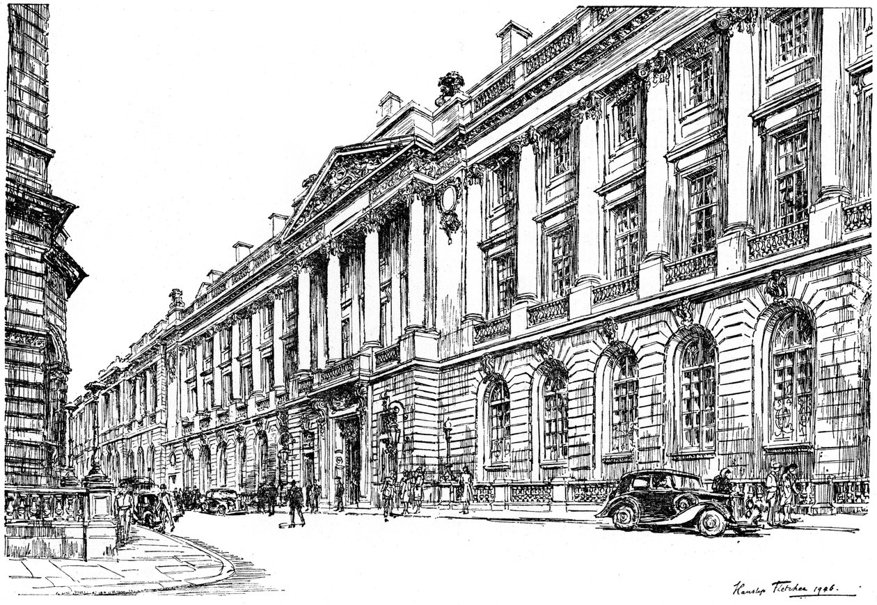 De buitenkant van het RAC Clubhuis in Pall Mall, Londen, 1946 door Hanslip Fletcher