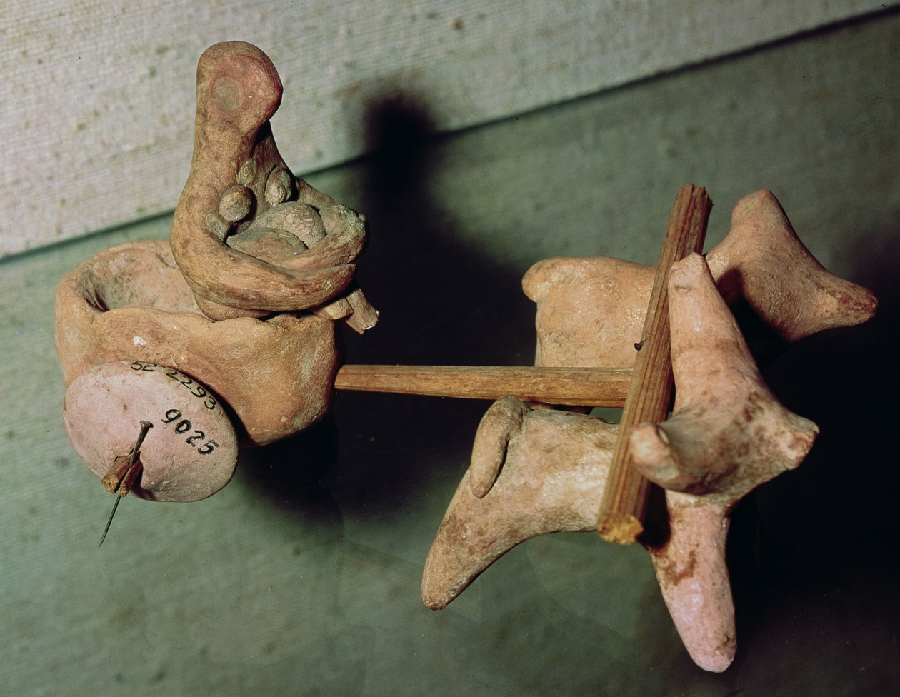 Model van een kar getrokken door twee ossen, uit Mohenjo-Daro, Indusvallei, Pakistan, 3000-1500 v.Chr. door Harappan