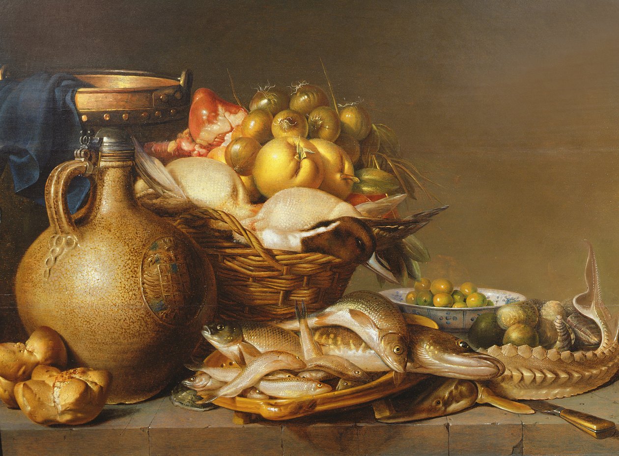 Een Stilleven van Vis en ander Voedsel door Harmen van Steenwyck