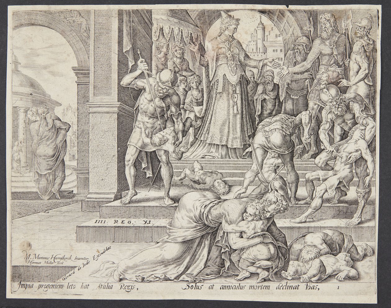 Athalia vernietigt de koninklijke nakomelingen door Harmen Jansz. Muller
