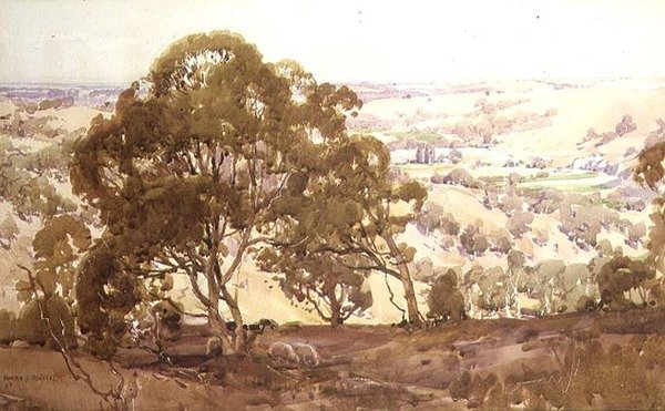 Landschap door Harold Brocklebank Herbert