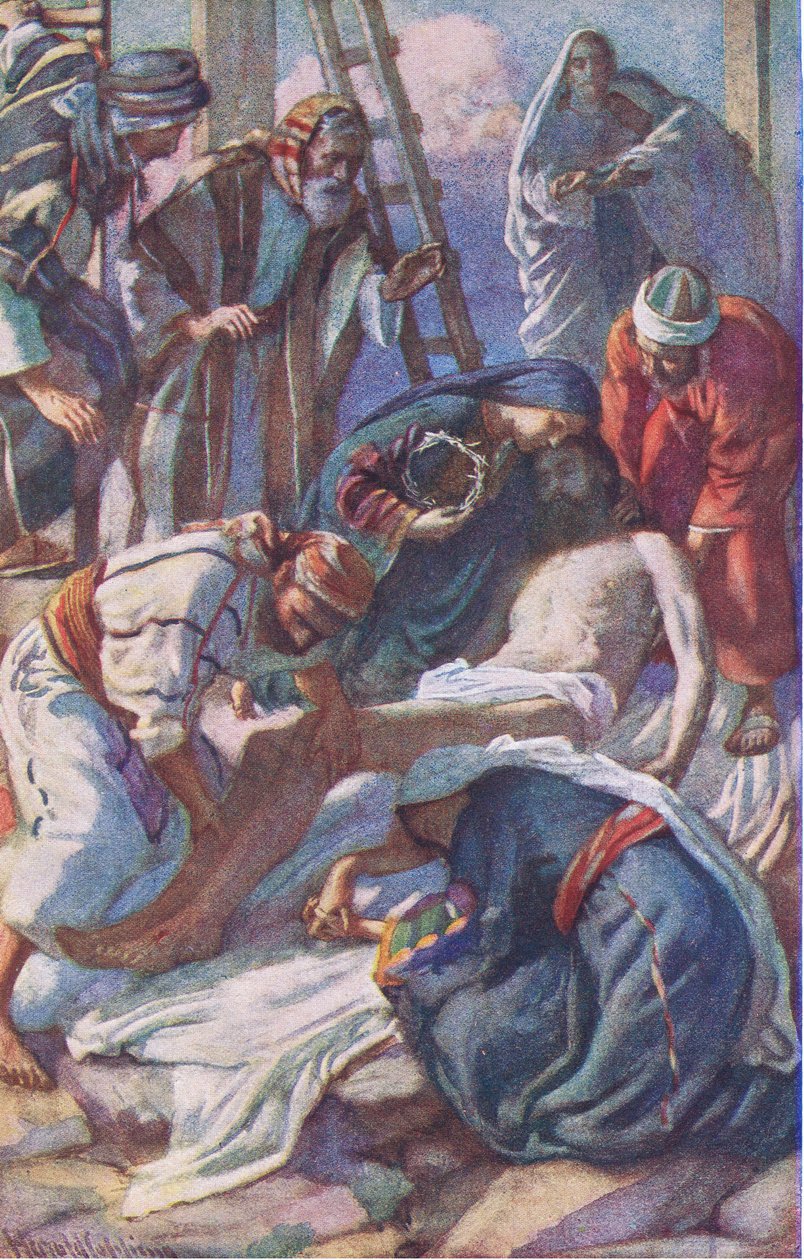 Bij het kruis, illustratie uit Harold Copping Pictures: The Crown Series, ca. 1920s door Harold Copping