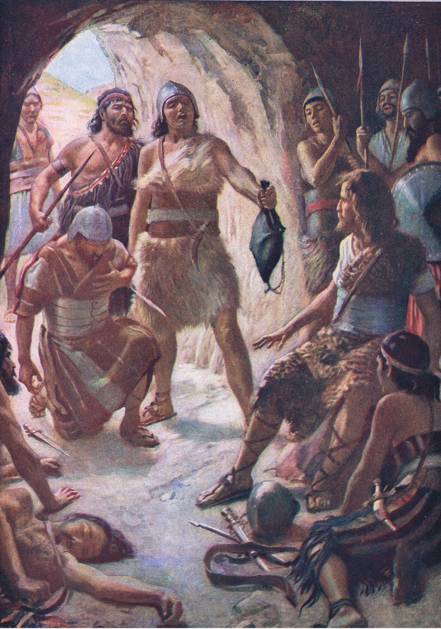 Davids drie machtige mannen, illustratie uit Pictures That Teach The Crown Series, 1920 door Harold Copping