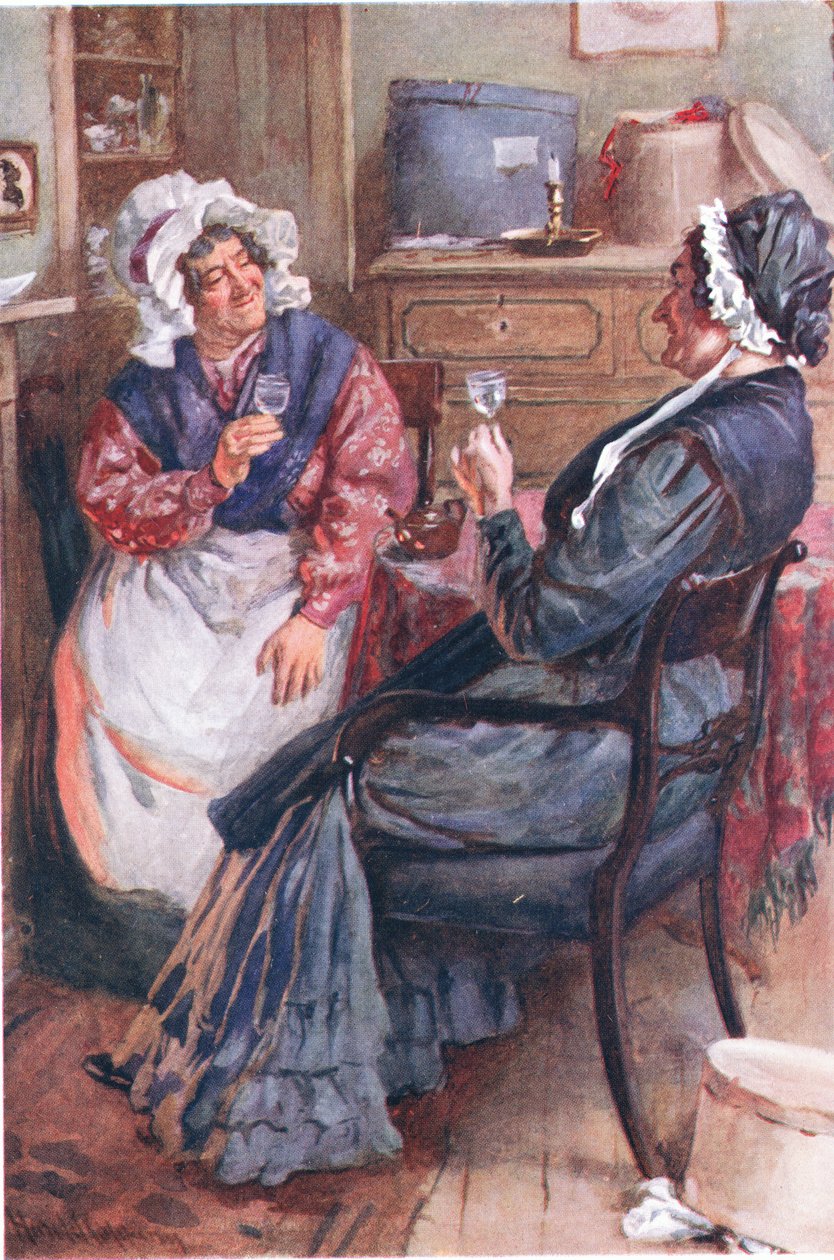 Sarah Gamp en Betsey Prig, illustraties voor Character Sketches from Dickens samengesteld door B.W. Matz, 1924 door Harold Copping
