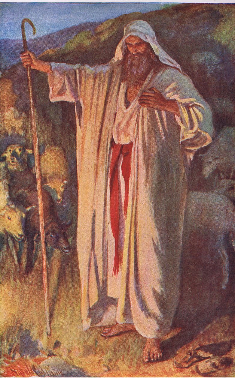 De brandende struik, illustratie uit Pictures That Teach The Crown Series, 1920 door Harold Copping
