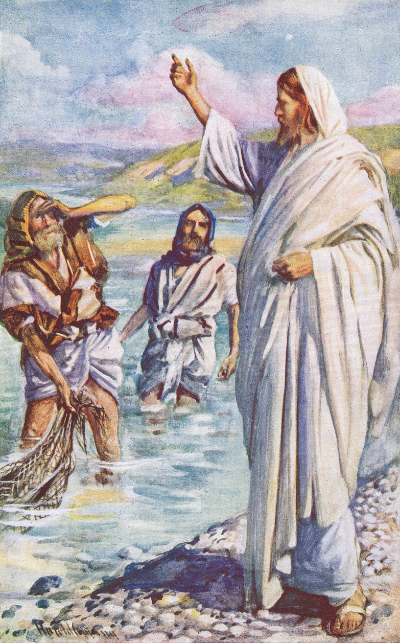 De roeping van Andreas en Petrus, illustratie uit Harold Copping Pictures: The Crown Series, ca. 1920 door Harold Copping