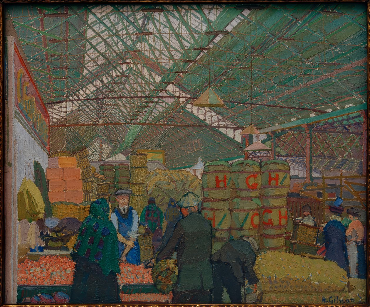Markt in Leeds door Harold Gilman