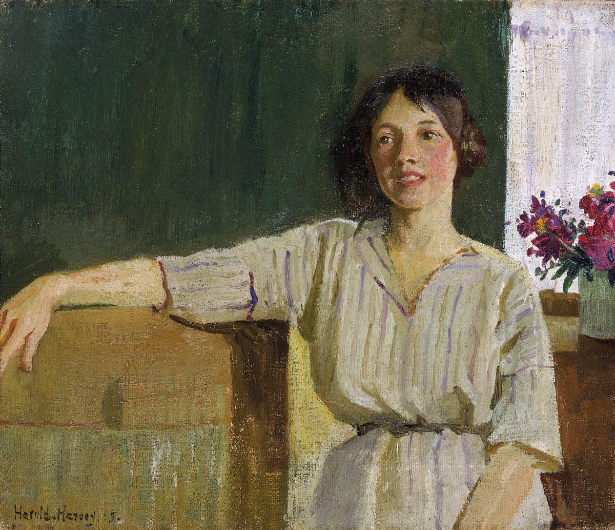 Het model van de kunstenaar, Newlyn door Harold Harvey