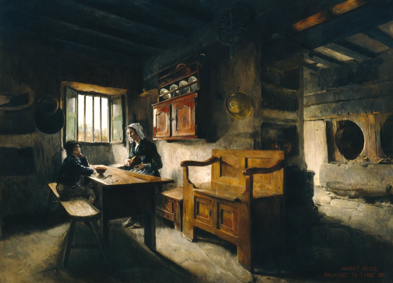 Boerderij interieur Bretagne (olie) door Harriet Backer