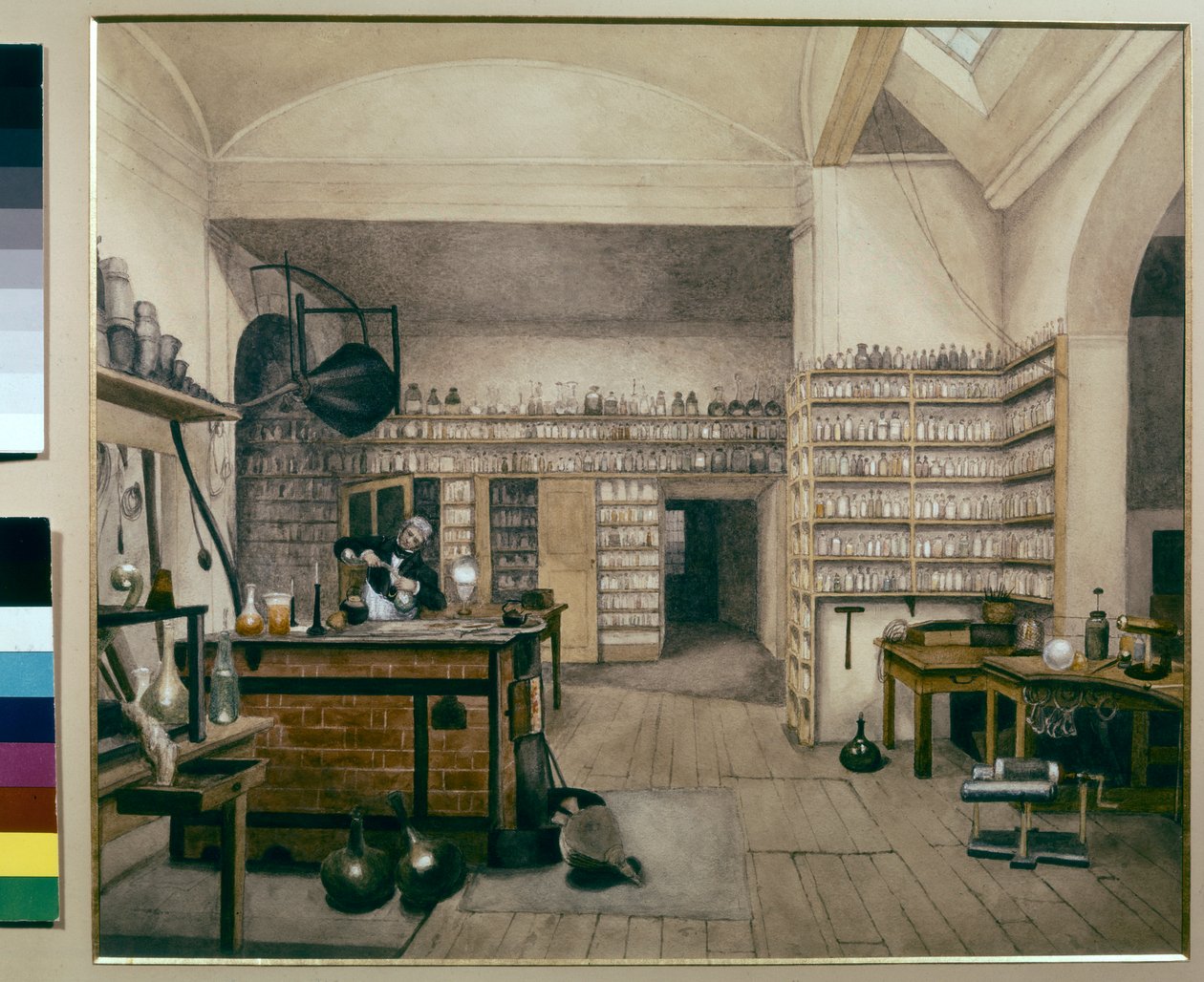 Michael Faraday aan het werk in zijn laboratorium in het Koninklijk Instituut door Harriet Jane Moore