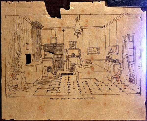 Studie van Michael Faraday (1973-1867) aan The Royal Institution door Harriet Jane Moore