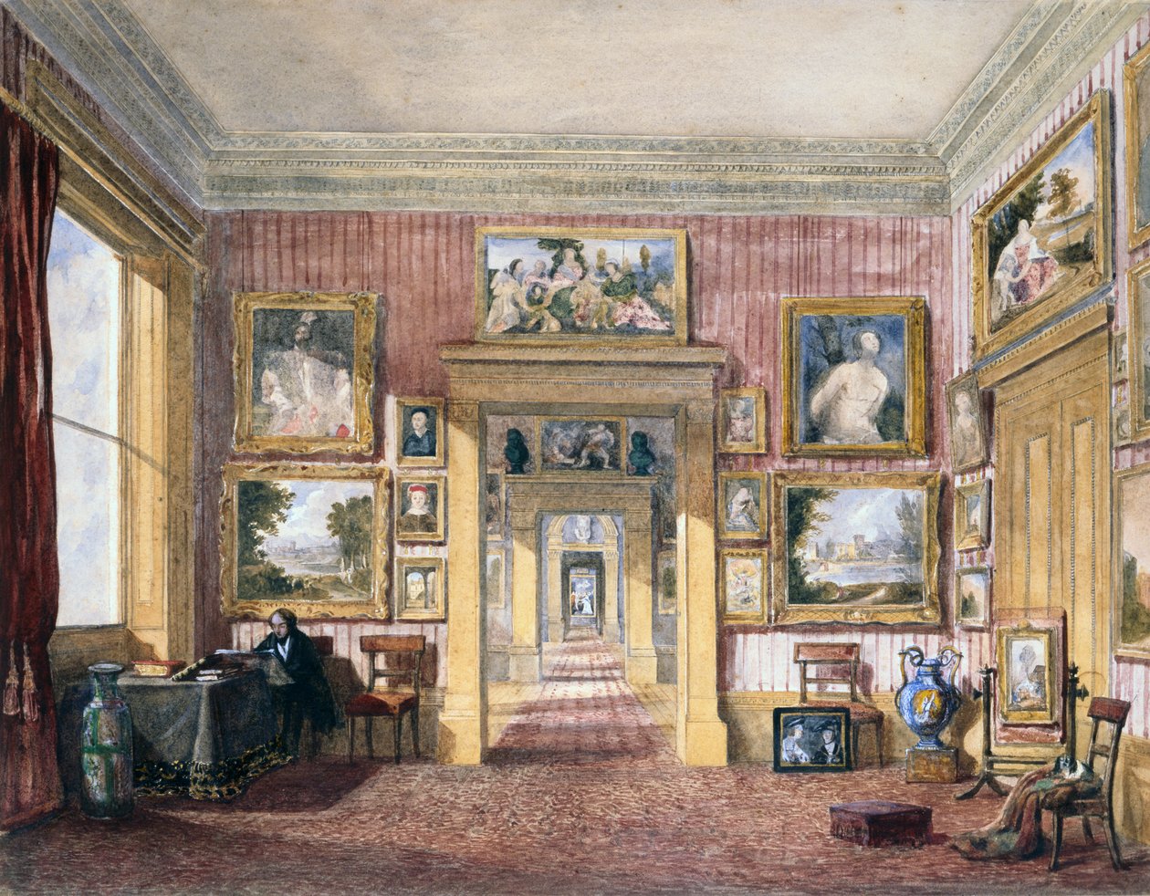 De Eetkamer in Thirlestaine House, Cheltenham, c.1843 door Harriet Rushout (attr. to) Bowles