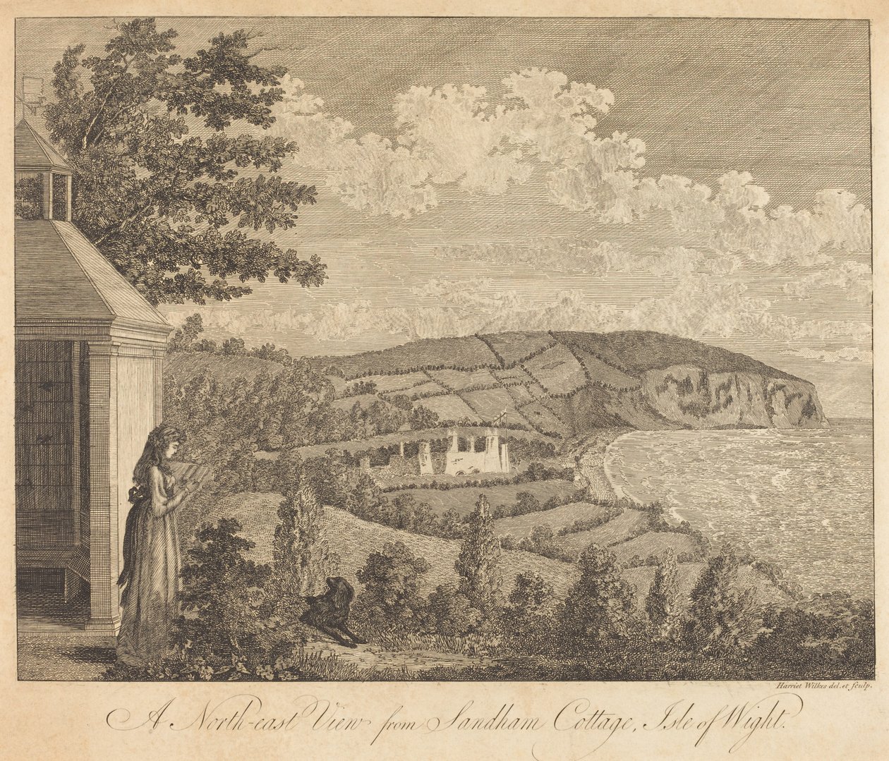 Een noordoostelijk uitzicht vanaf Sandham Cottage, Isle of Wight door Harriet Wilkes