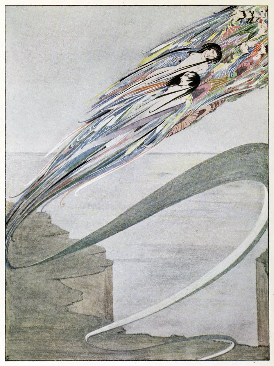 Ik ben geboren uit duizend stormen, en grijs van de stromende regen, uit The Years at The Spring, uitgegeven 1920 door Harry Clarke