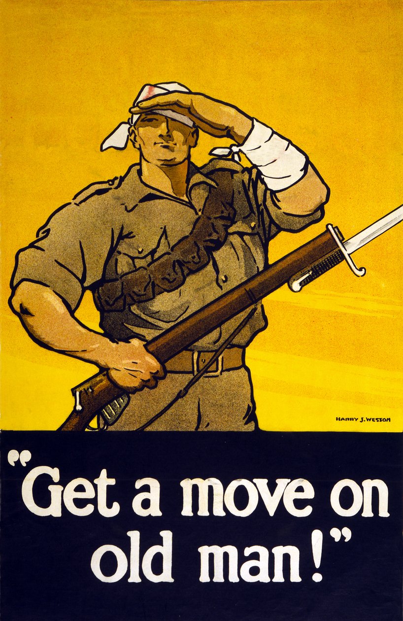Wervingsposter Kom op oude man, uitgegeven 1915 door Harry J. Weston