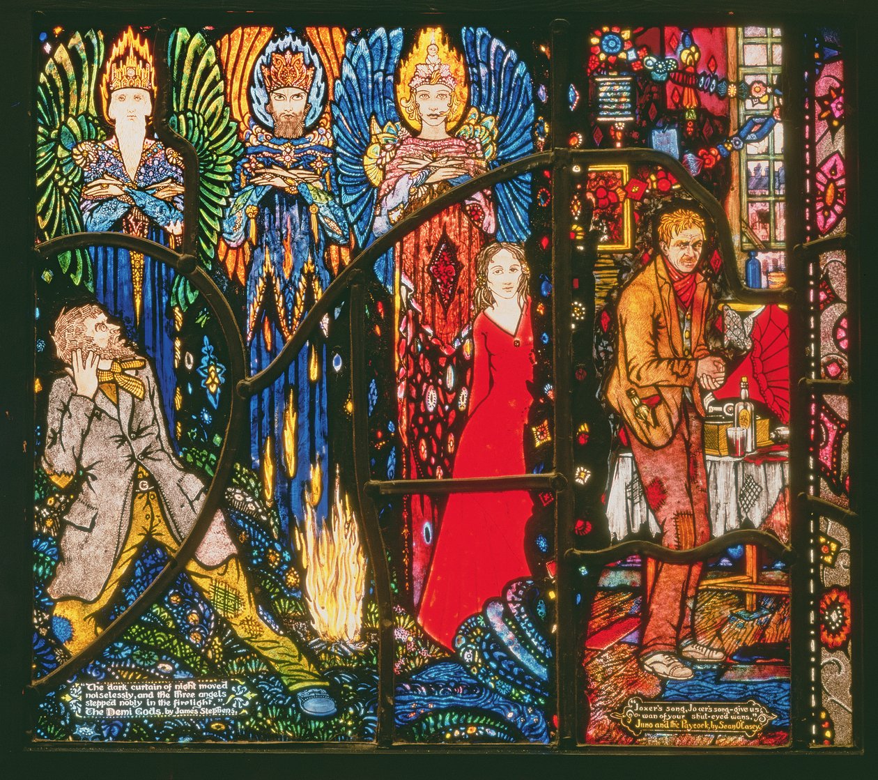 Detail van het Genève-raam met The Demi Gods door James Stephens en Juno and the Paycock door Sean O