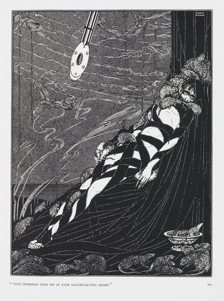 Ze zwermden op me af in steeds grotere hopen. Uit het verhaal De Put en de Slinger. door Harry Clarke