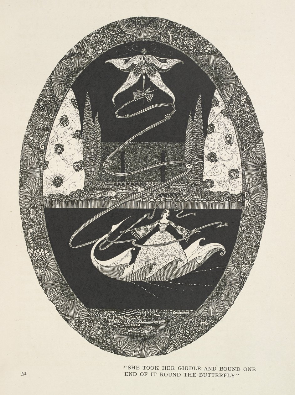 Duimelijntje
Ze nam haar gordel en bond een uiteinde ervan rond de vlinder. door Harry Clarke