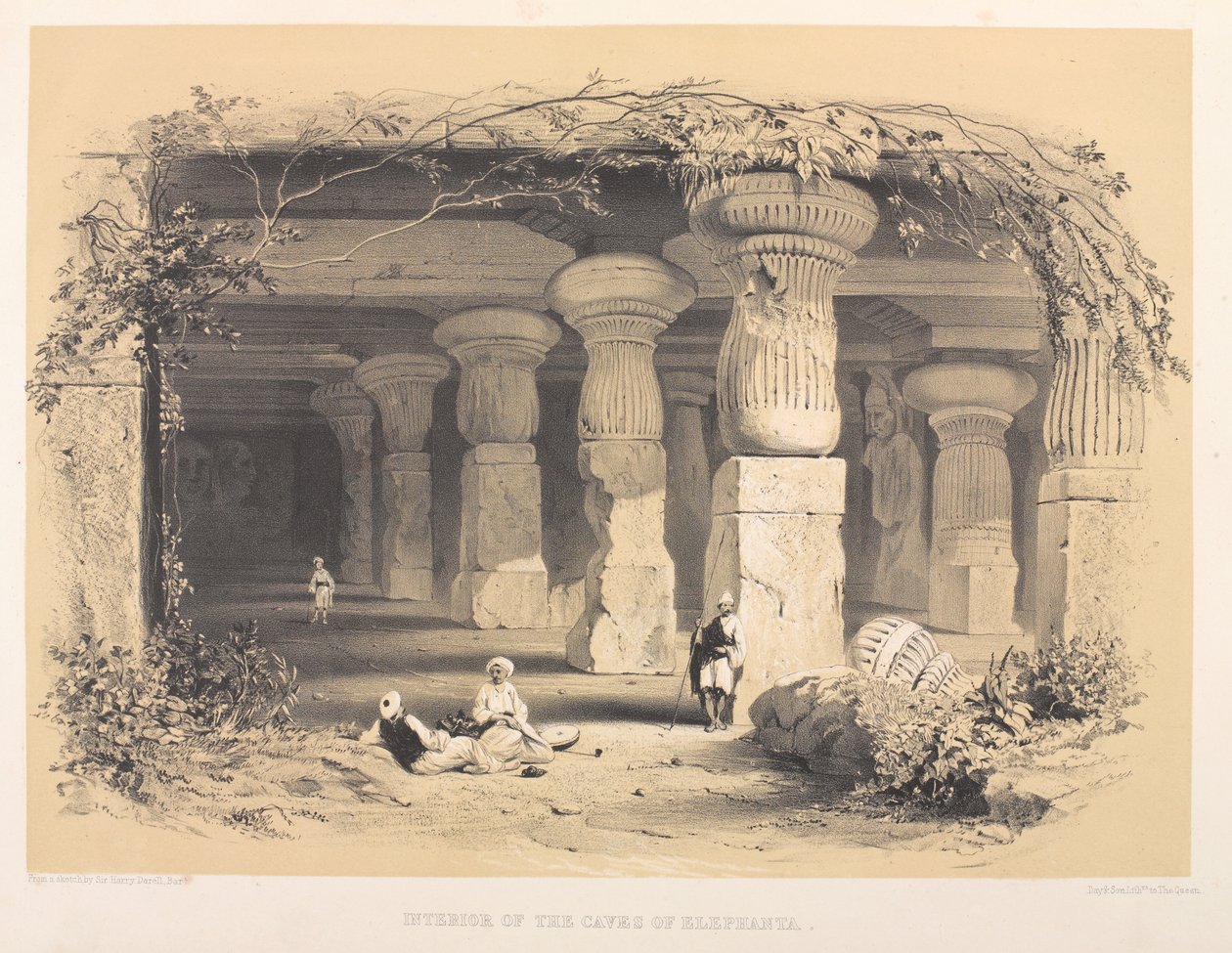 Interieur van de Grotten van Elephanta door Harry Francis Darell