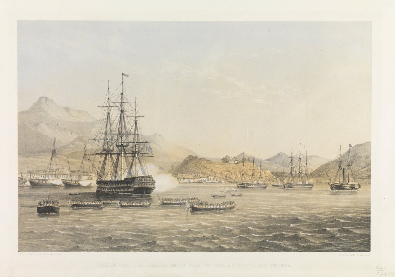 Het eiland Chusan ingenomen door de Britten op 5 juli 1840 door Harry Francis Darell