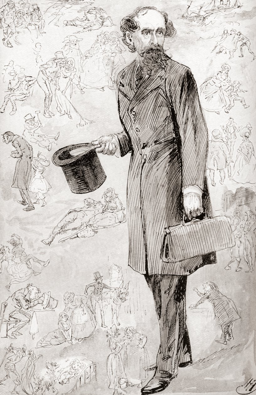 The Uncommercial Traveller. Illustratie door Harry Furniss voor het korte verhaal The Uncommercial Traveller uit The Christmas Books van Charles Dickens, uitgegeven in The Testimonial Edition van 1910. door Harry Furniss
