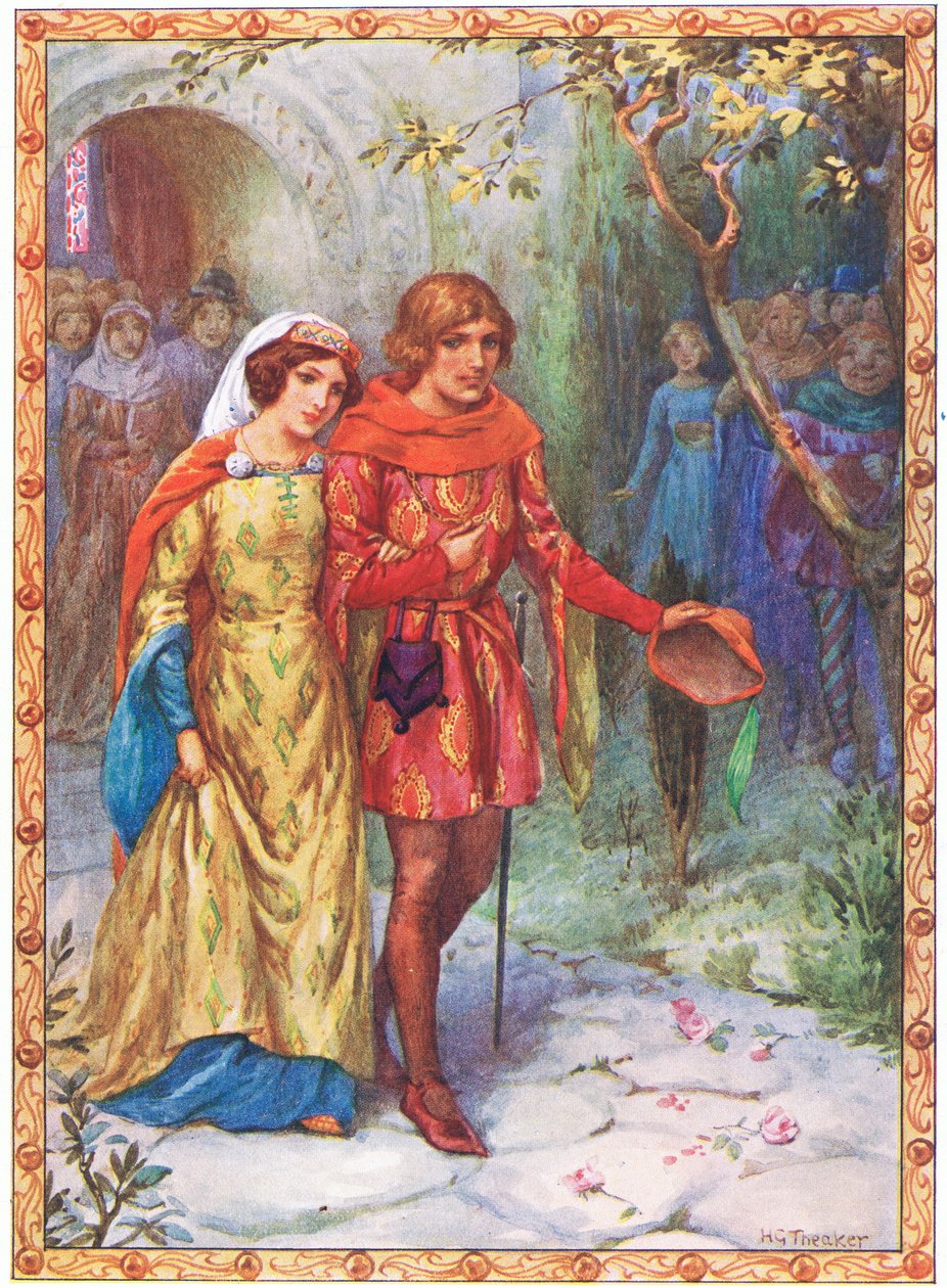 Hij trouwde met een dame van hoge afkomst (uit The Story of Gamelyn) (kleurenlitho) door Harry George Theaker