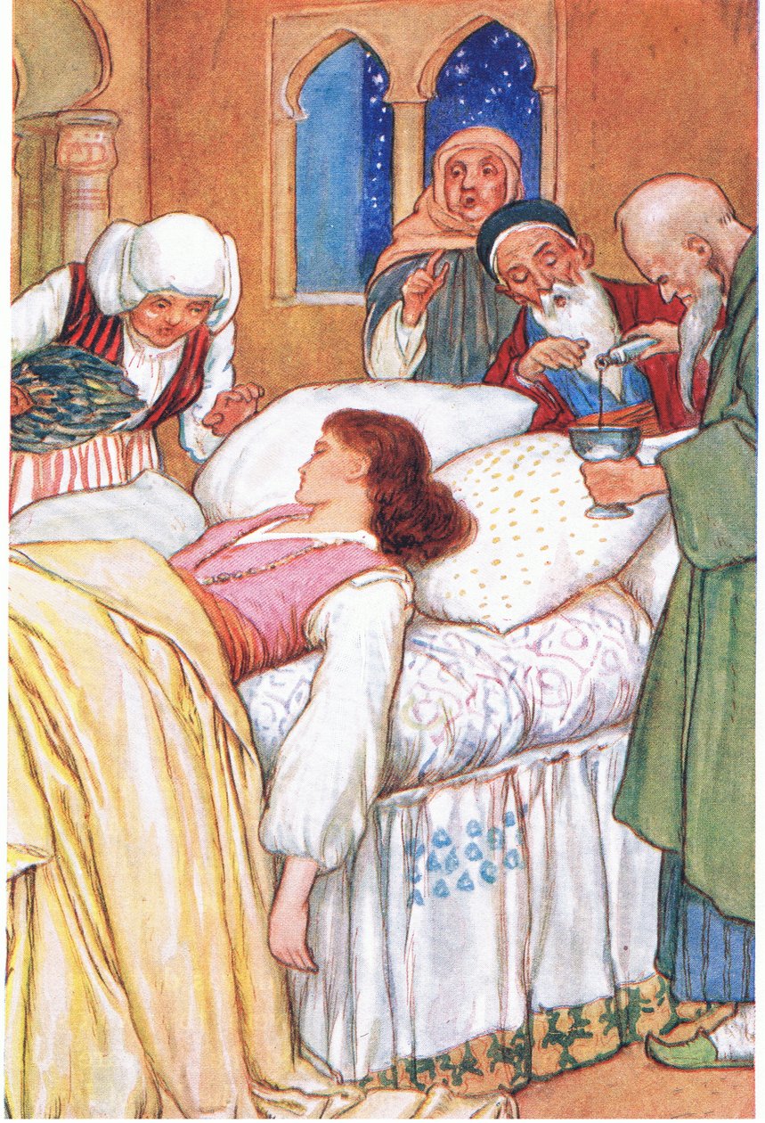 Prinses Aldebonda en haar Artsen (uit het verhaal (de Pelgrims van de Liefde), illustratie uit