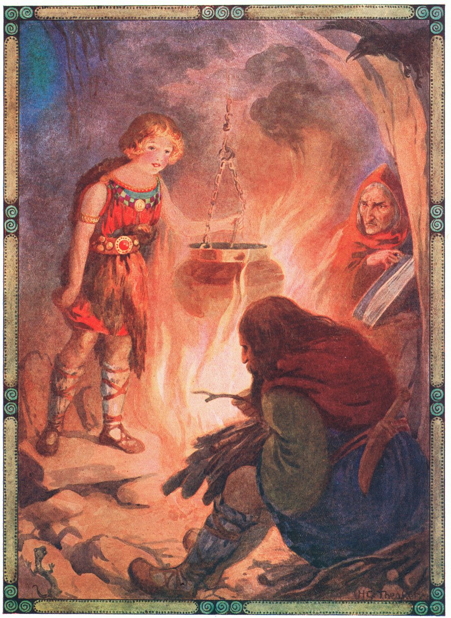 "Ze vond alles zoals het moest zijn" (uit Taliesin) (kleurenlitho) door Harry George Theaker