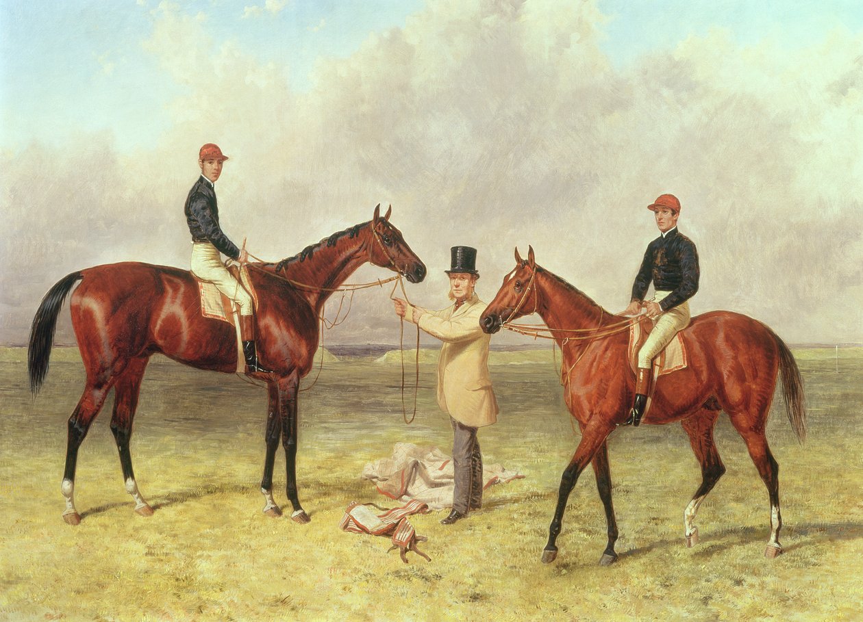 L tot R Lord Lyon, winnaar van de Derby, St. Leger en 2.000 guineas; Elland, winnaar van de Ascot Gold Vase, eigendom van Sir R. Sutton, getraind door James Dover, 1866 door Harry Hall