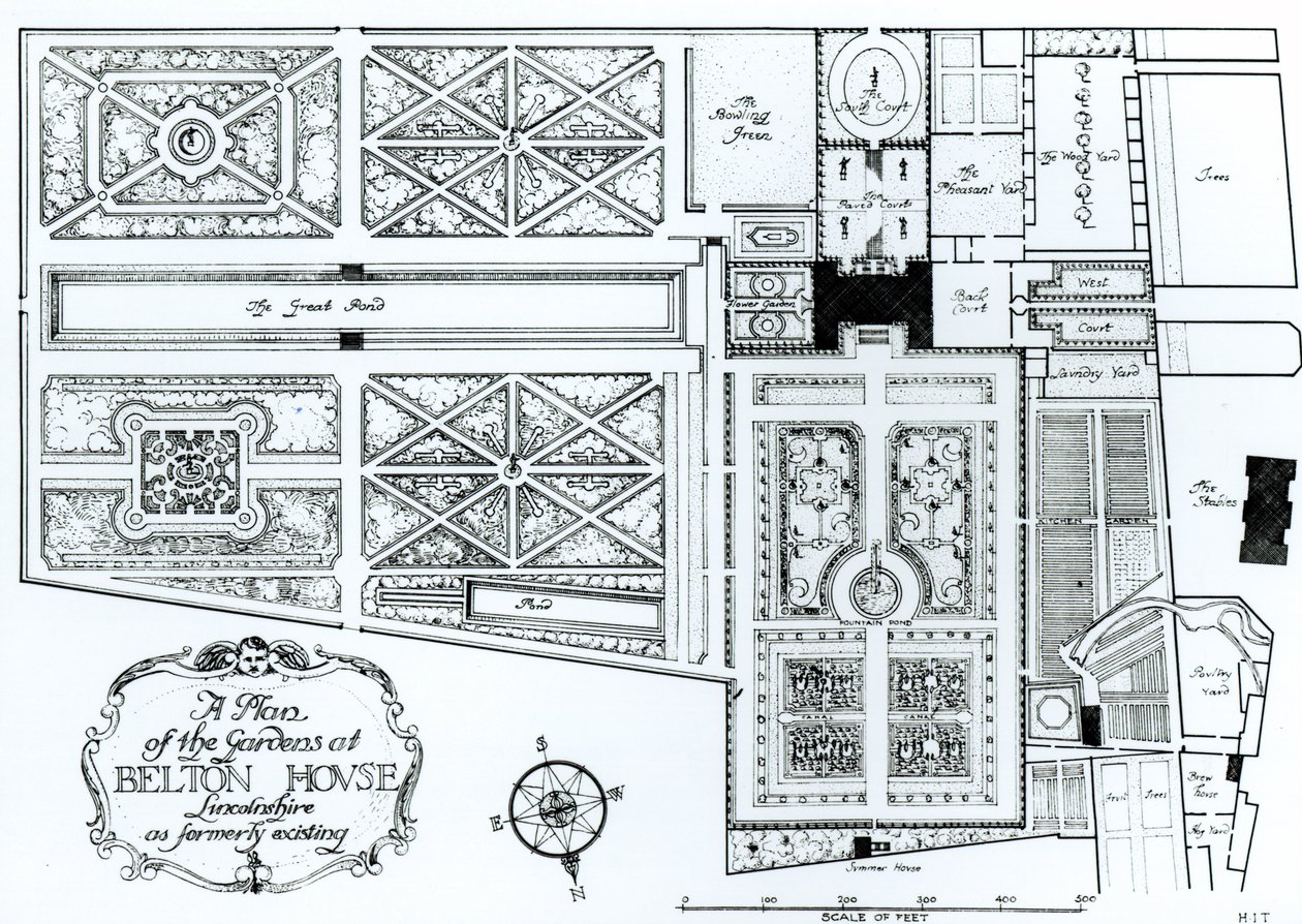 Een Plan van de Tuinen bij Belton House, Lincolnshire, zoals vroeger bestaand, ca. 1900 door Harry Inigo Triggs