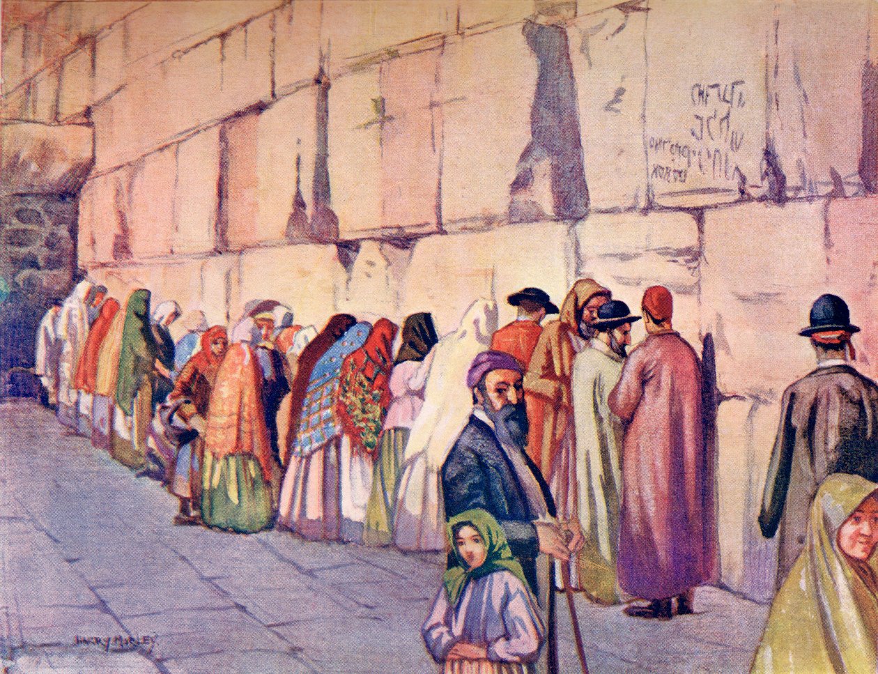 De Klaagmuur, Jeruzalem, Palestina, ca. 1910, uit A Book of Modern Palestine van Richard Penlake, gepubliceerd ca. 1910. door Harry Morley
