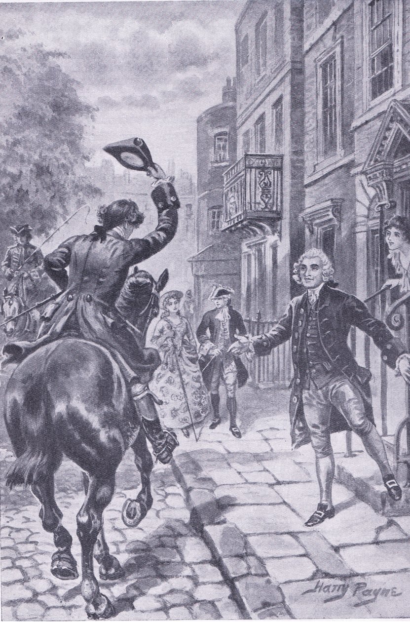De lange rit eindigt in Londen, illustratie uit Mijn Tijdschrift door Harry Payne