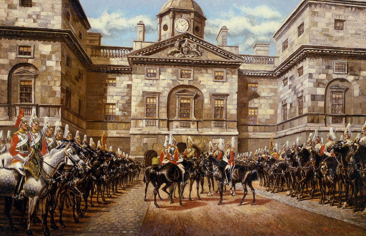 De wachtwisseling: De Horse Guards bij Whitehall door Harry and Arthur Charles Payne