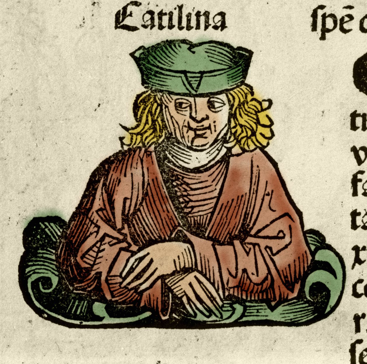 Afbeelding van Catilina (Lucius Sergius Catilina) (108-62 v.Chr.), een Romeinse politicus die tegen de Senaat samenzweerde. Gravure uit 