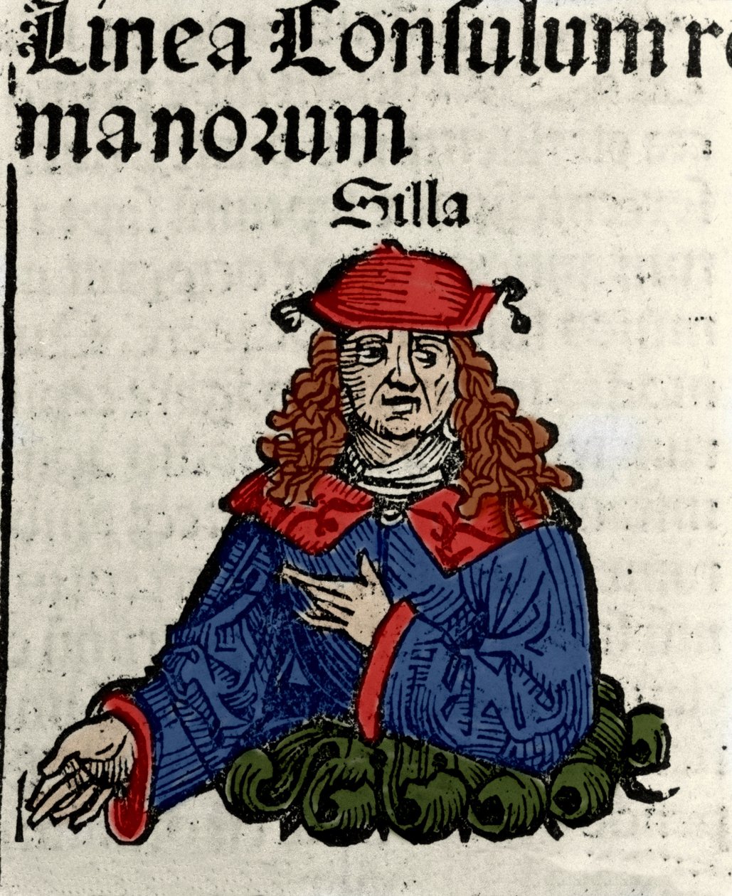 Afbeelding van de Romeinse politicus Lucius Cornelius Sulla (138-68 v.Chr.) Xylografie uit 