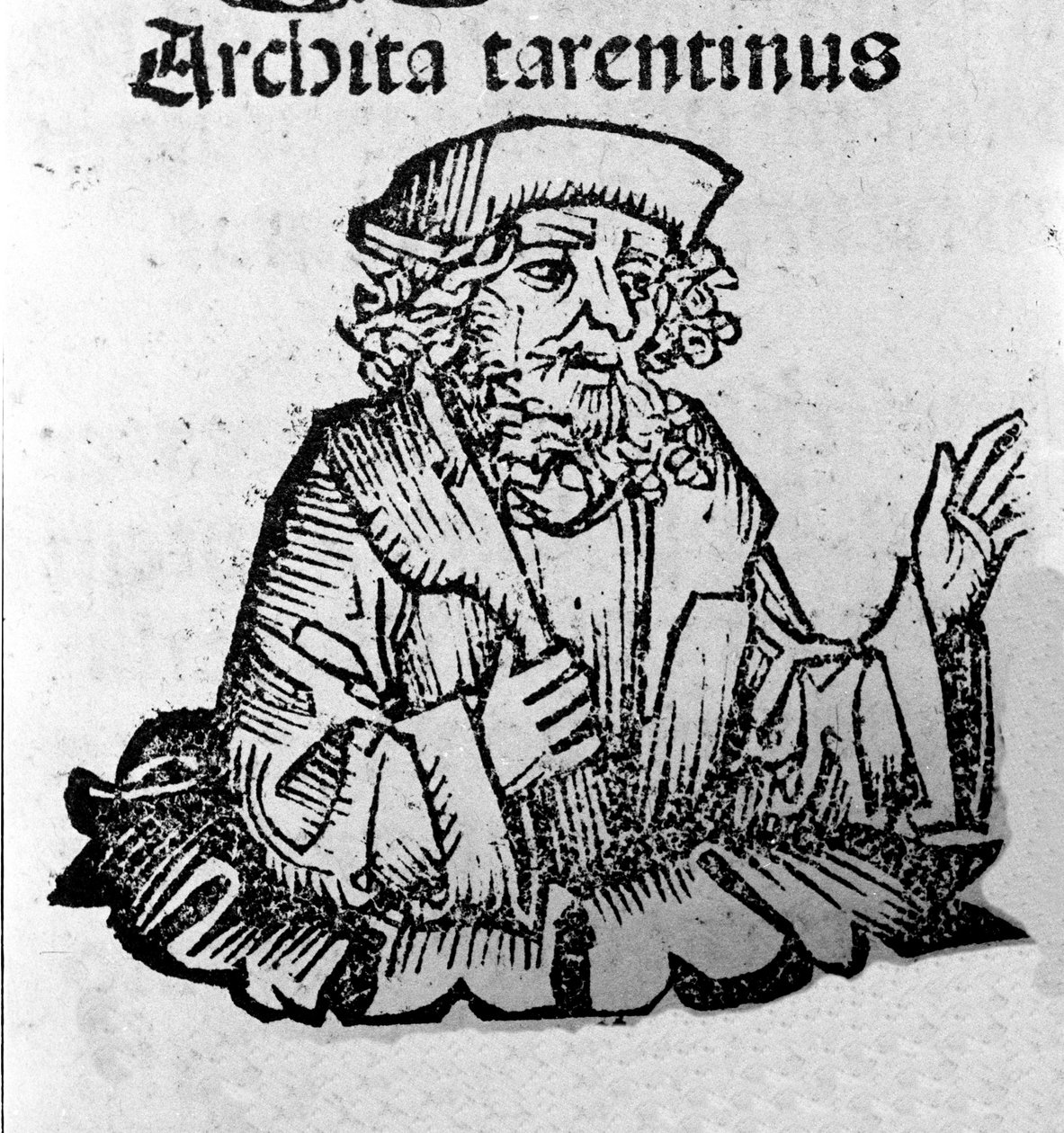 De Griekse filosoof Archytas van Tarente (435-347 v.Chr.), Pythagoreïsche filosoof, wiskundige, astronoom. Houtsnede uit 